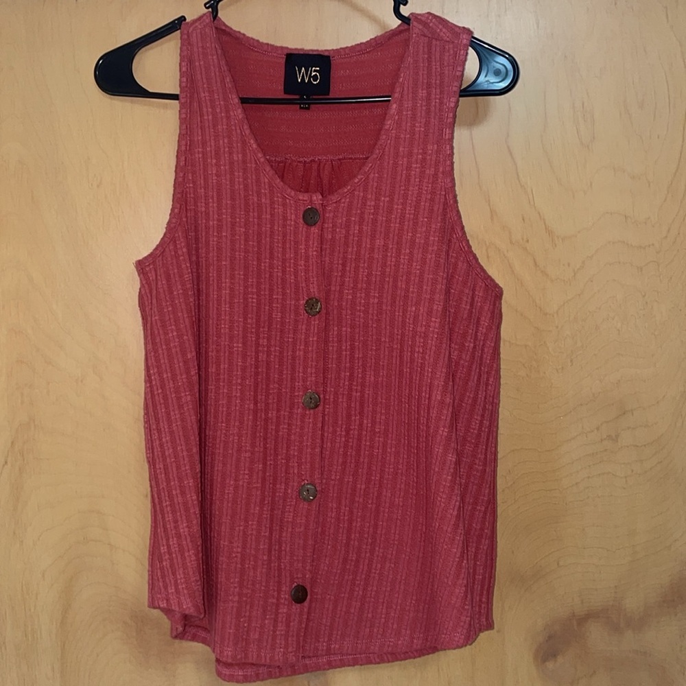 W5 Ribbed Buttoned Tank Top size small burnt coral orange